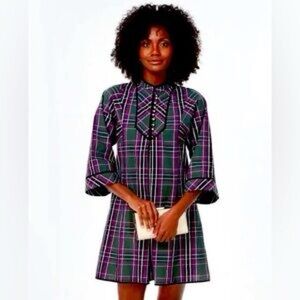 Tuckernuck Metallic Mosaic Indre Dress Size XL Plaid Chic Drop Waist